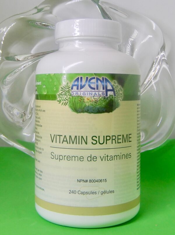The back of a bottle of Avena Originals Vitamin Supreme